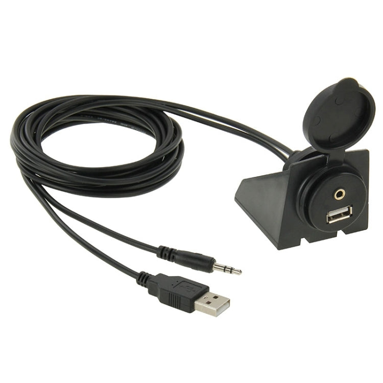 USB 2.0 & 3.5mm Male to Female Extension Cable with Car Flush Mount, Length: 2m, USB 2.0 & 3.5mm Male to Female