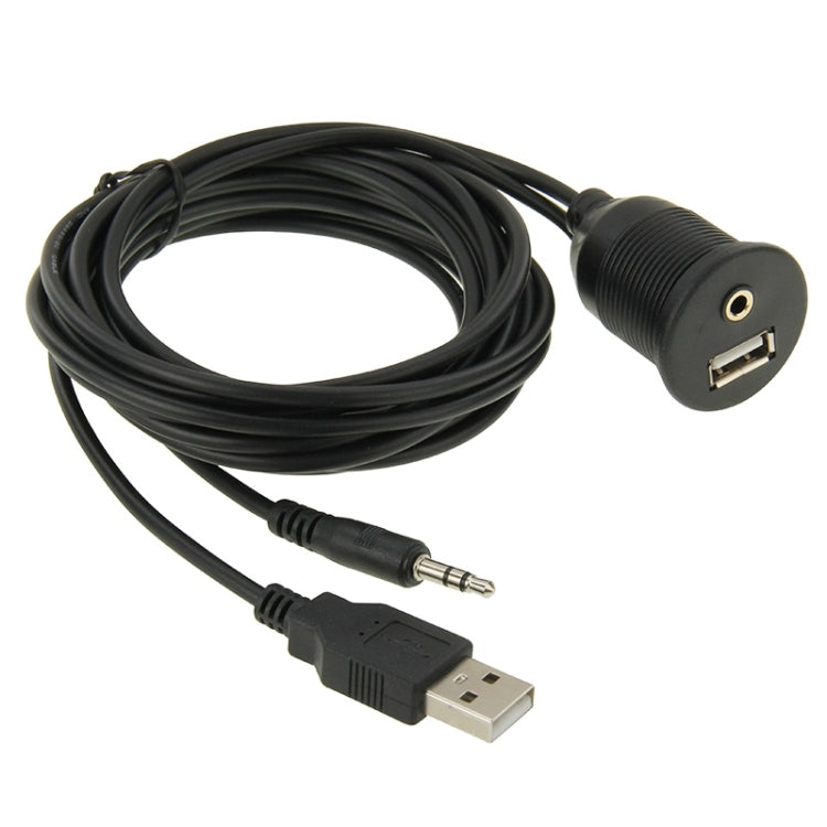 USB 2.0 & 3.5mm Male to Female Extension Cable with Car Flush Mount, Length: 2m, USB 2.0 & 3.5mm Male to Female