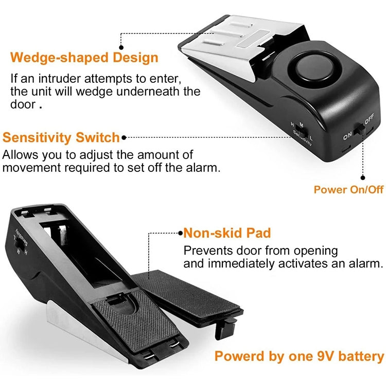 HH-MD001 Door Stop Wedge Alarm for Home and Travel(Black)