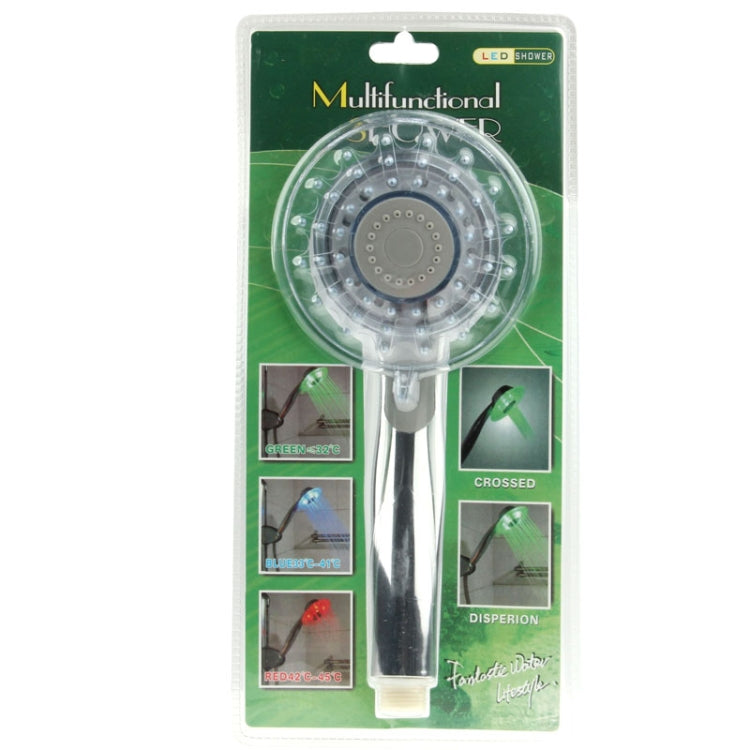 Temperature Detectable 3-Color (Green / Blue / Red) LED Shower Head, No Battery, SDS-A3