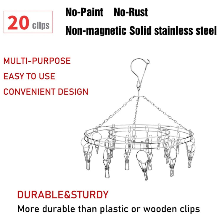 Round Stainless Steel Clothes Clip Hanger with 20 Clips, 20 Clips Hanger