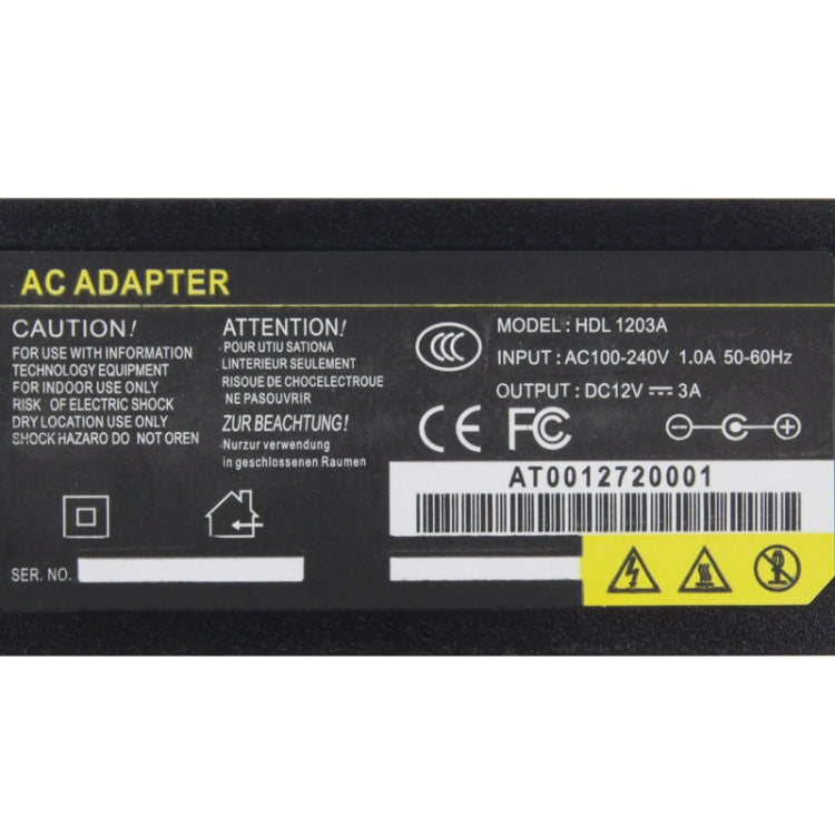 US Plug 12V 3A / 4 Channel DVR AC Power Adapter, Output Tips: 5.5 x 2.5mm