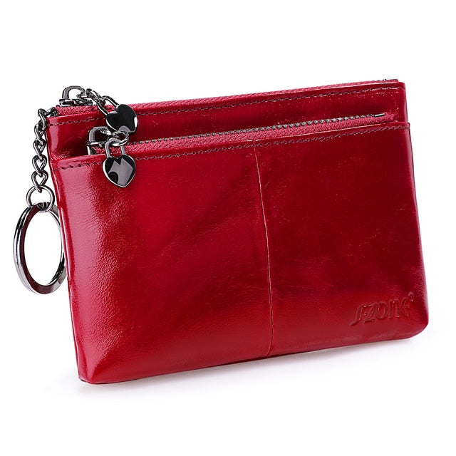 S-ZONE Women Genuine Leather Triple Zipper Small Wallet Change Coin Purse Holder