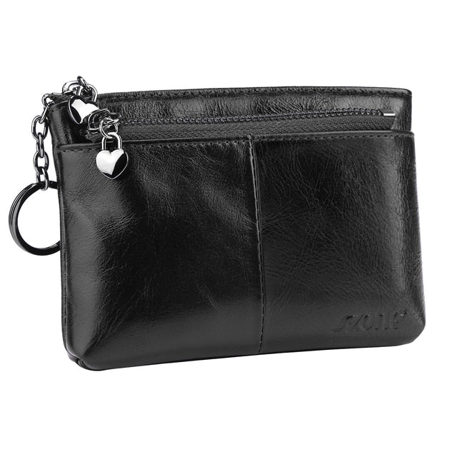 S-ZONE Women Genuine Leather Triple Zipper Small Wallet Change Coin Purse Holder