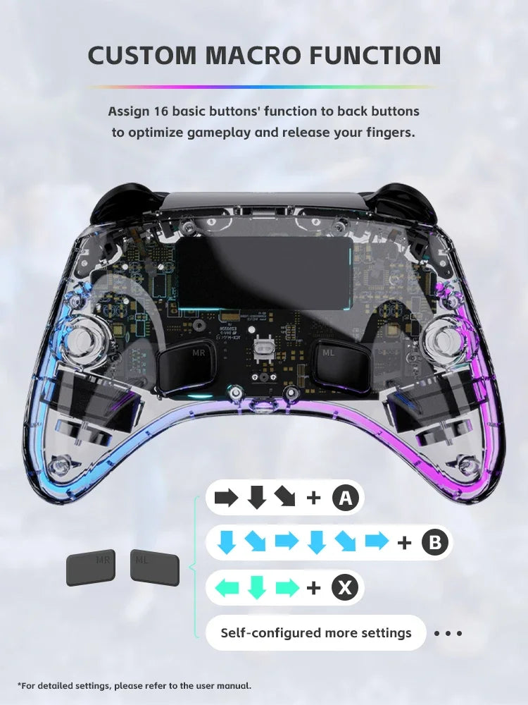 DATA FROG Portable Transparent Game Controller Wireless RGB LED Game Pad Multi Platform For Switch OLED PC Android IOS