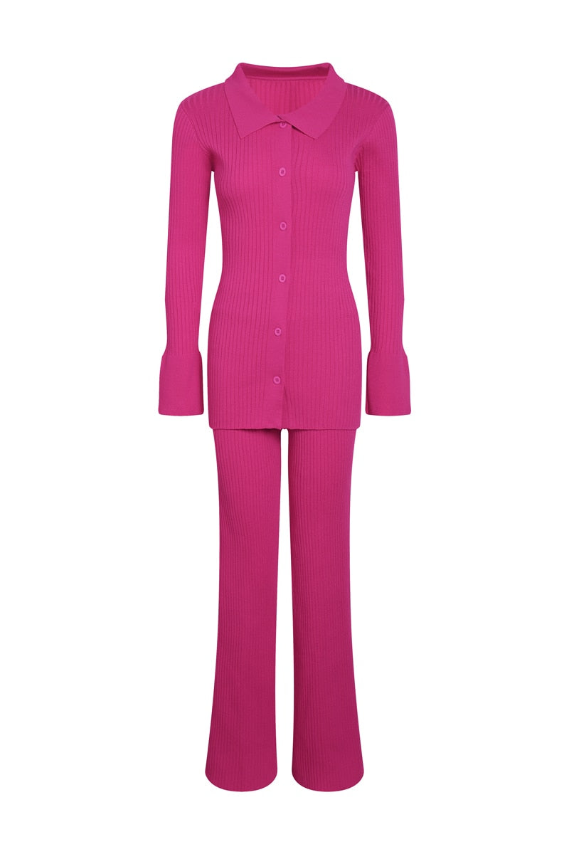 EtherealBe Pink Ribbed Set — trendy lounge sets for women