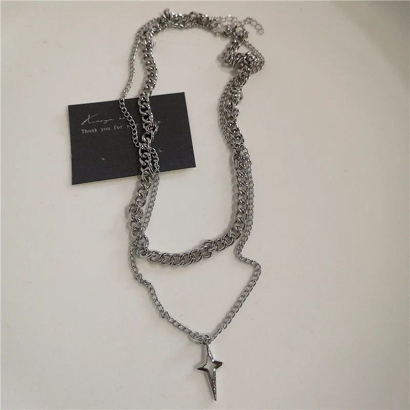Punk Rock Black Heart Cross Pendant Chain Necklace For Men Women Cool Hip Hop Street Vintage 90s Y2K Grunge Goth Accessories