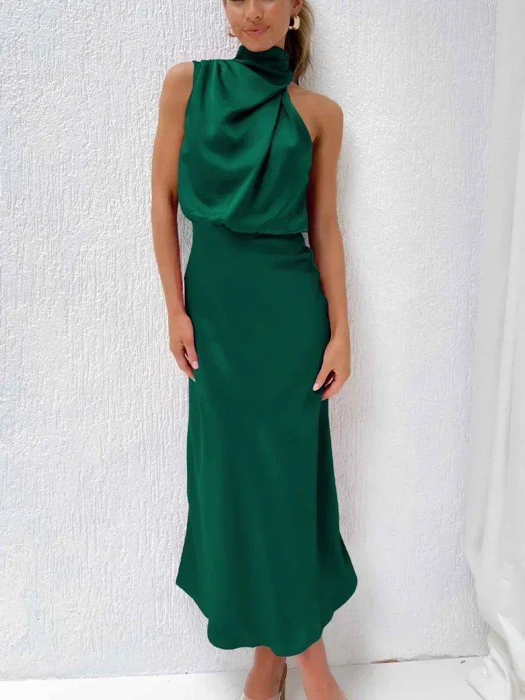 New Wedding Satin Silk Women Dresses Sexy Evening Party Sleeveless Off Shoulder Bodycon Elegant Maxi Dresses for Women Clothes