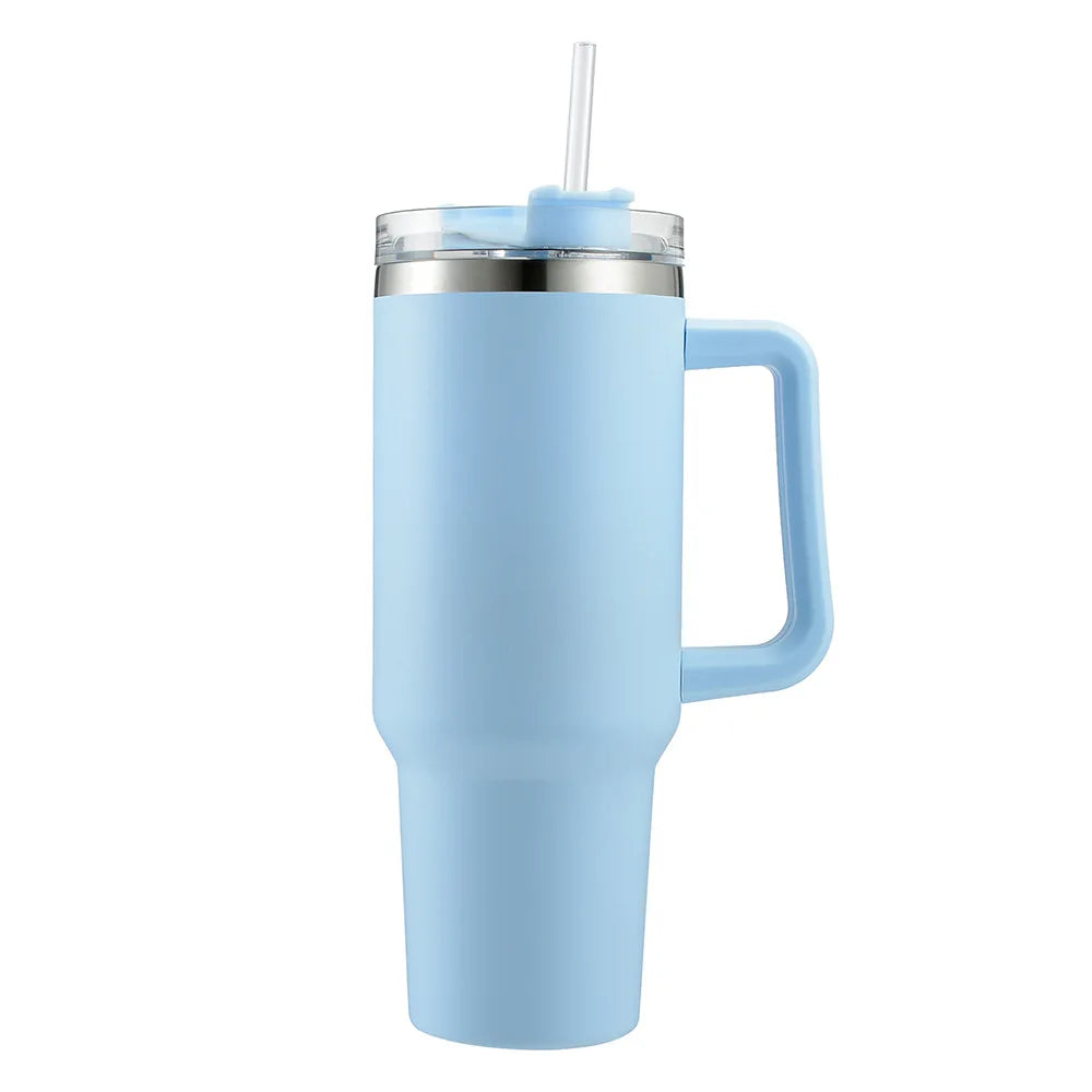 Cafe Insulated Tumbler Straw Stainless Steel Coffee Termos Cup In-Car Vacuum Flasks Portable Water Bottle 40oz Mug With Handle