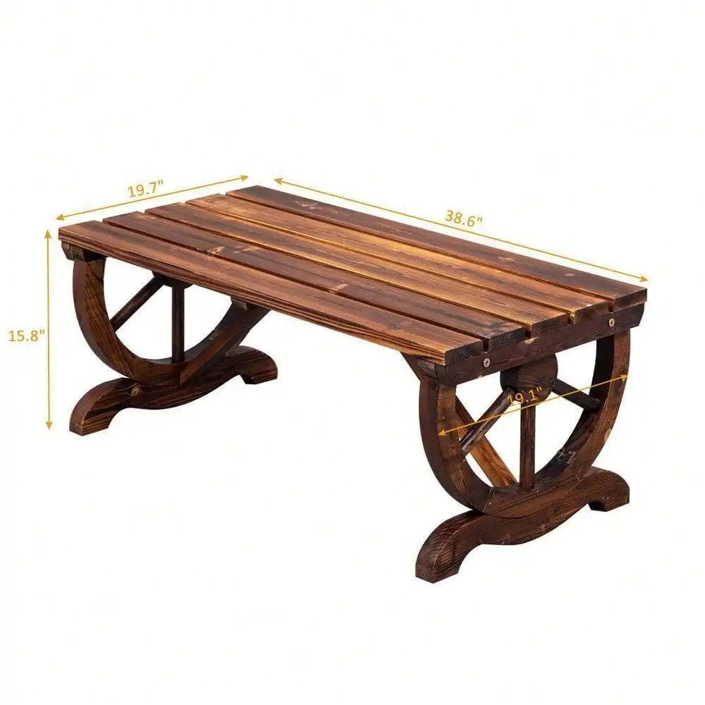 2 Person Patio Garden Wooden Bench Outdoor Wagon Wheel Porch Bench for Backyard