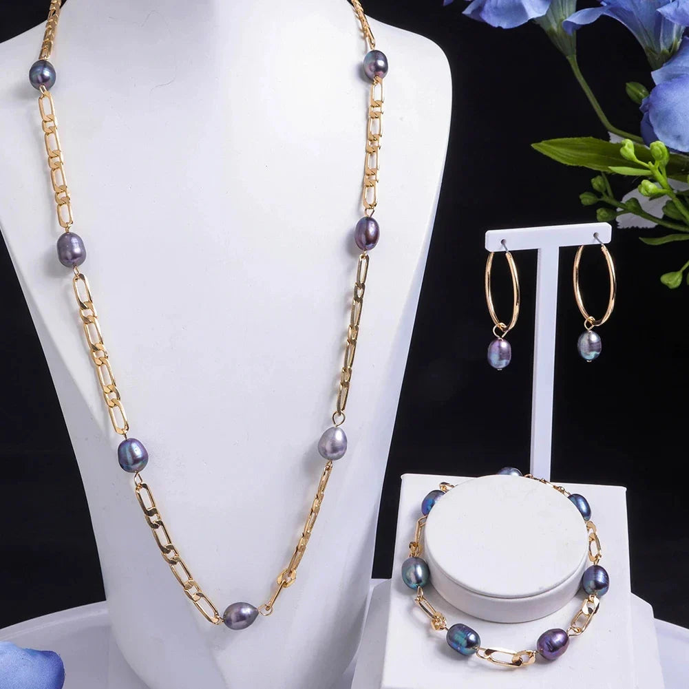 Imitation Tahitian Baroque Women's Jewelry Sets Chain Necklace with Pearls Freshwater Pearl Bracelets Neckalces Set for Women