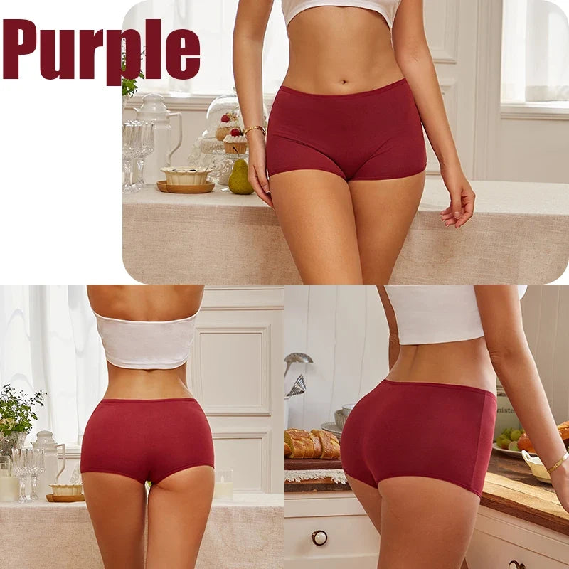 FINETOO 3PCS/SET Women's Cotton Panties Seamless Sports Boxers Underwear Female Solid Color Briefs Cozy Intimate Underpants Soft