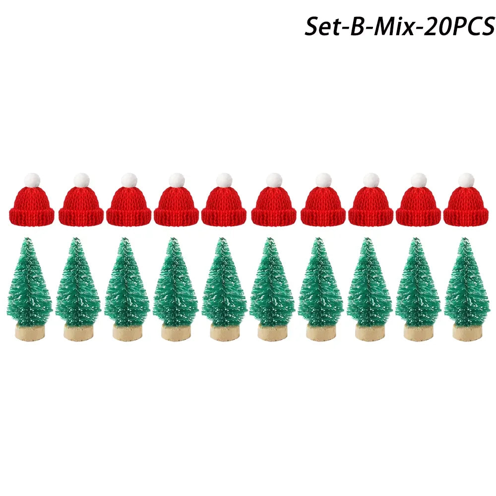 Mini Santa Hat & Scarf 2024 New Christmas Costume for Cat Rabbit Doll Lollipop Bottle DIY Xmas Party Dinner Decoration
