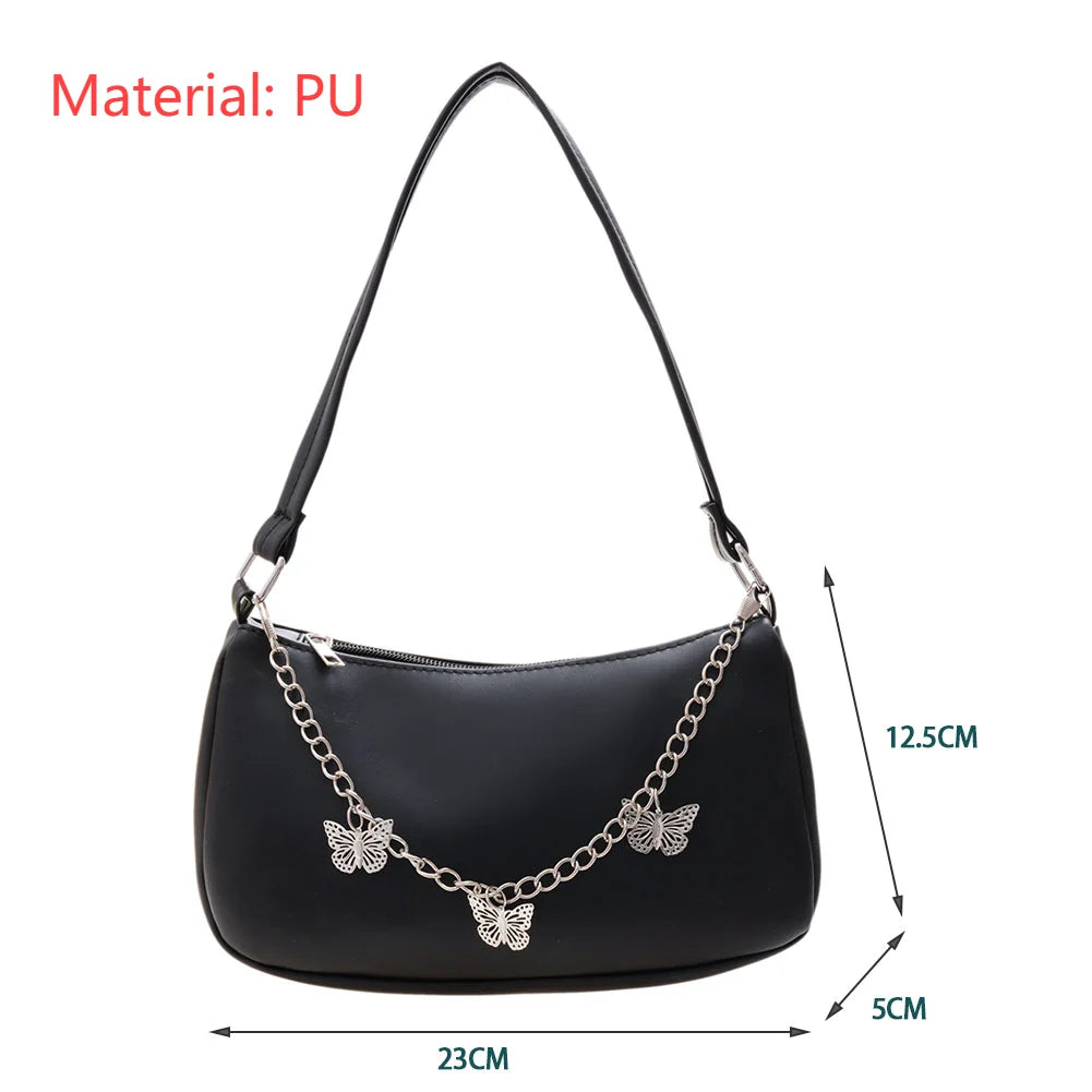 Retro Butterfly Chain Underarm Bag Women‘s Fashion Solid Color Shopping Shoulder Bag Travel Casual Small Handbags for Women