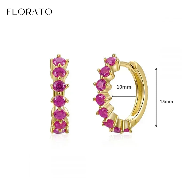 925 Sterling Silver Ear Needle Rose colors Zircon Hoop Geometric Pendant Earrings for women Luxury Fashion Wedding Jewellery2023