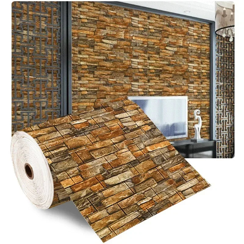70cmx1/5/10m 3D Wallpaper Decoration Self-Adhesive Antique Foam Brick
