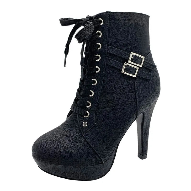 High Heel Platform Lace Up Heeled Ankle Boots