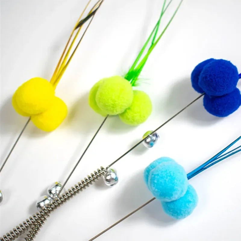 Cat Toy Spring Cat Toys Interactive Steel Wire Feather Toys for Cats Teaser Funny Feather Cats Toy Stick Plush Ball Pet Supplies