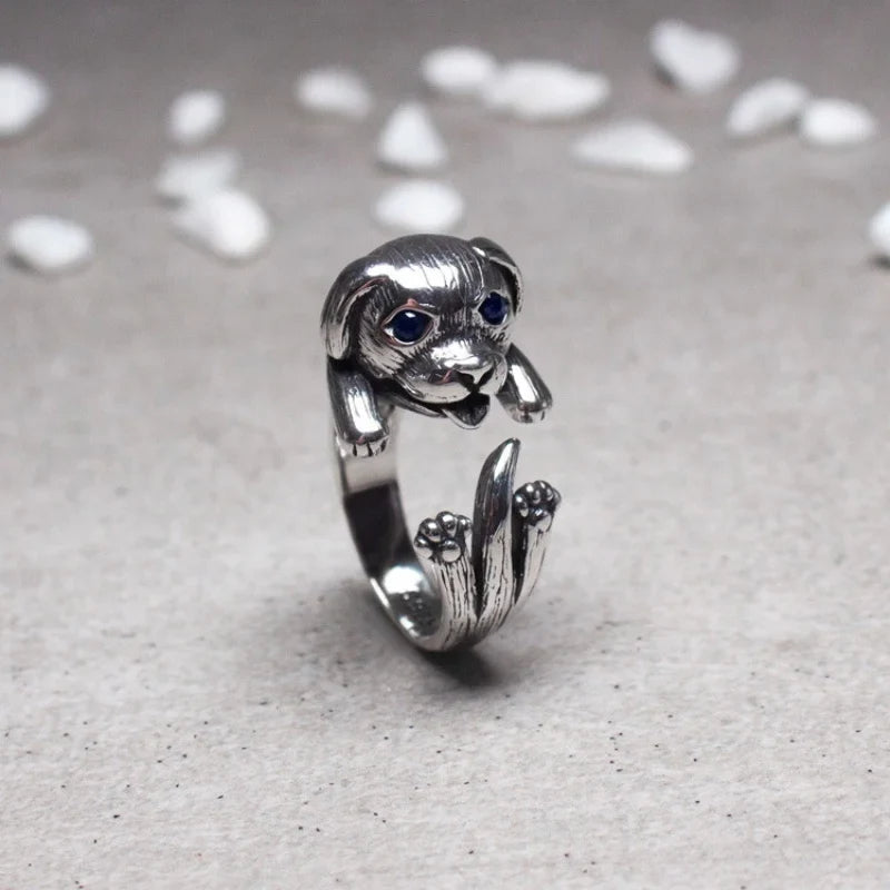 Buyee 925 Sterling Silver Dog Ring Finger for Woman Men Fashion Animal Rock Punk Big Fine Jewelry Circle with Box Gift