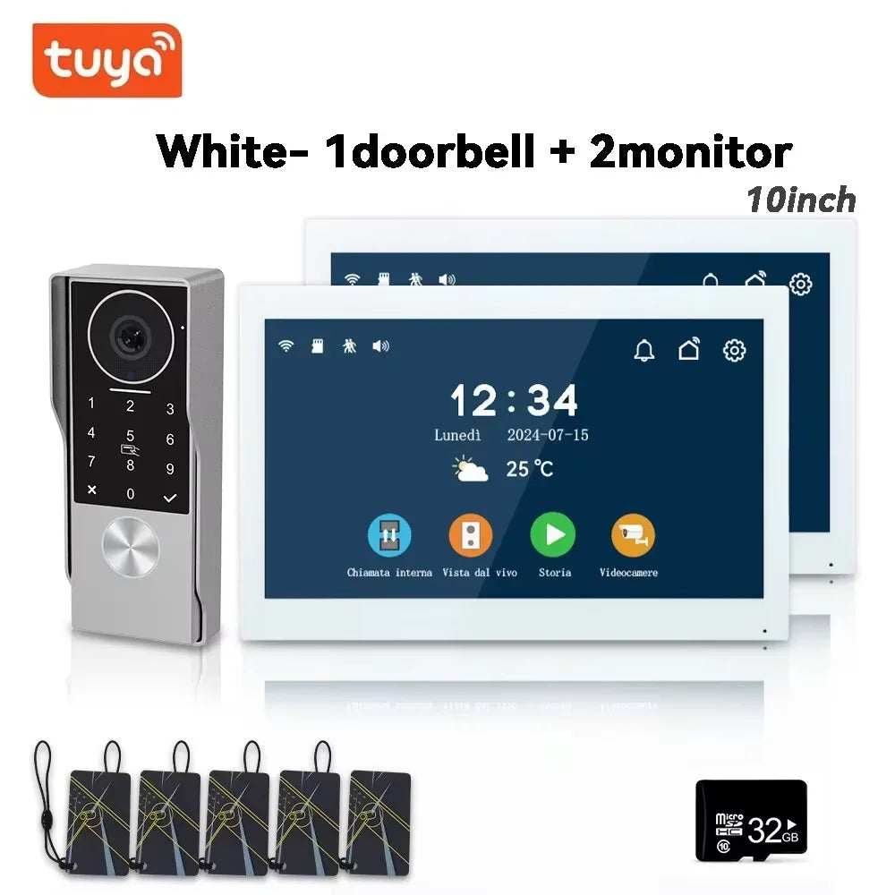 Anjielo 2-Wire TUYA Smart Video Intercom Doorbell Wired 1080P Waterproof Camera WIFI 7/10inch IPS Touch Screen Support IP CCTV