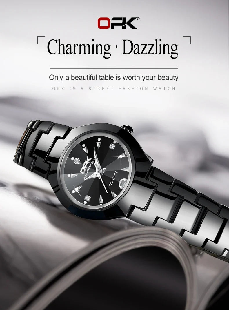OPK 8105 Women's Watches Luxury  Original Wristwatch for Girl Waterproof Luminous Ladies Watch Fashionable Zircon Scale Date