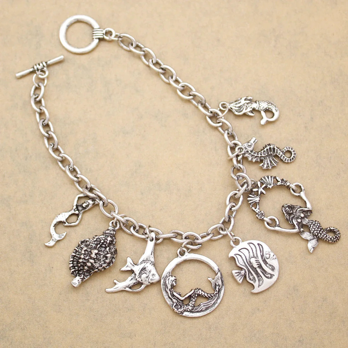 Women's Mythology Fairytale Bracelets Beads Charms Mermaid Seahorse Link Chain Crystal Bangle Armband Aesthetic Jewelry Vintage