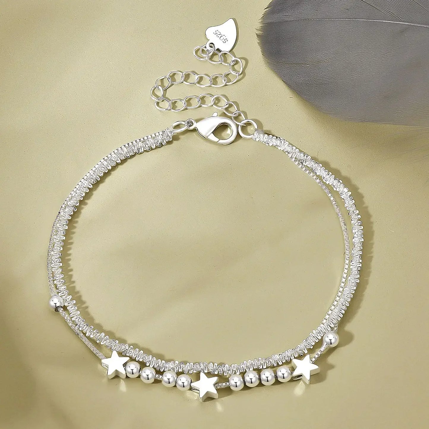 925 Silver Plated Cubic Zirconia Four Leaf Clover Bracelet for Women