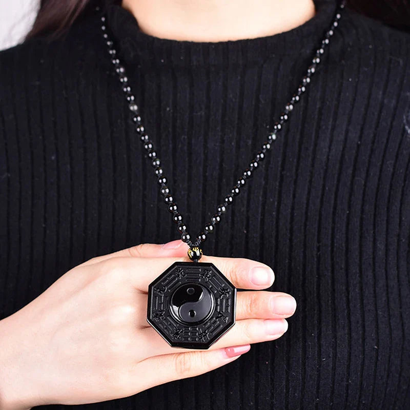 New Obsidian Yin Yang Necklace Pendant Chinese Taiji-Bagua Men's Jewelry Women's Jewelry High Quality Gossip Pendant For Unisex