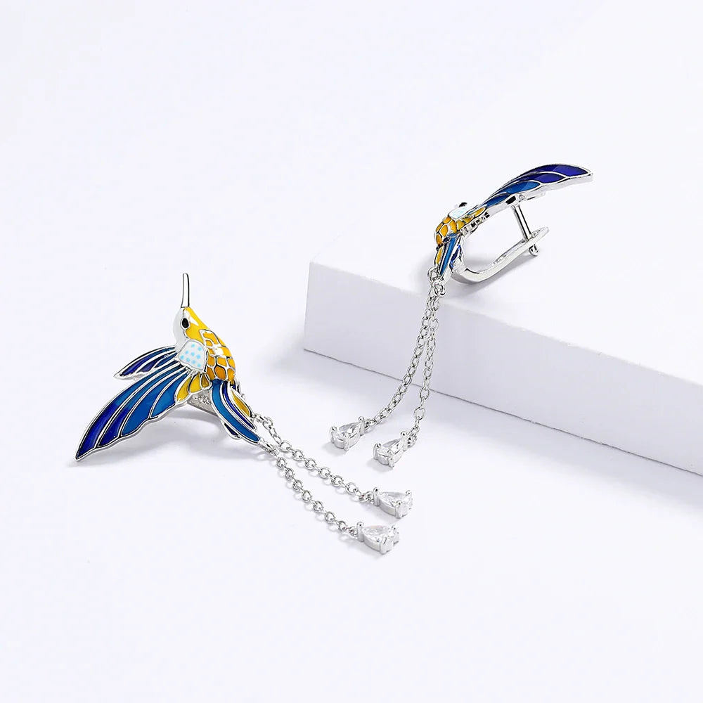 2024 New Fashion Bird Pendant Earrings Color Epoxy Tassel Long Earrings Handmade Enamel Women's Jewelry Earrings