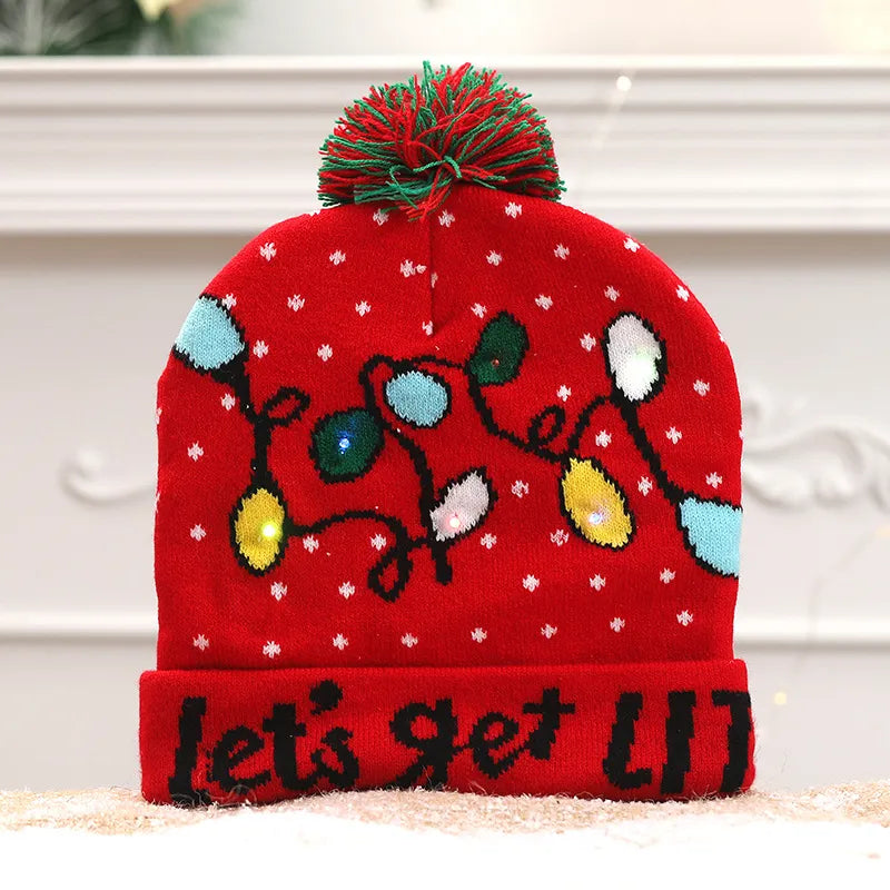LED Christmas Hat Creative Flashing Led Light Knitted Hat Snowman Winter Warm Color Knitted Cap Christmas Gift