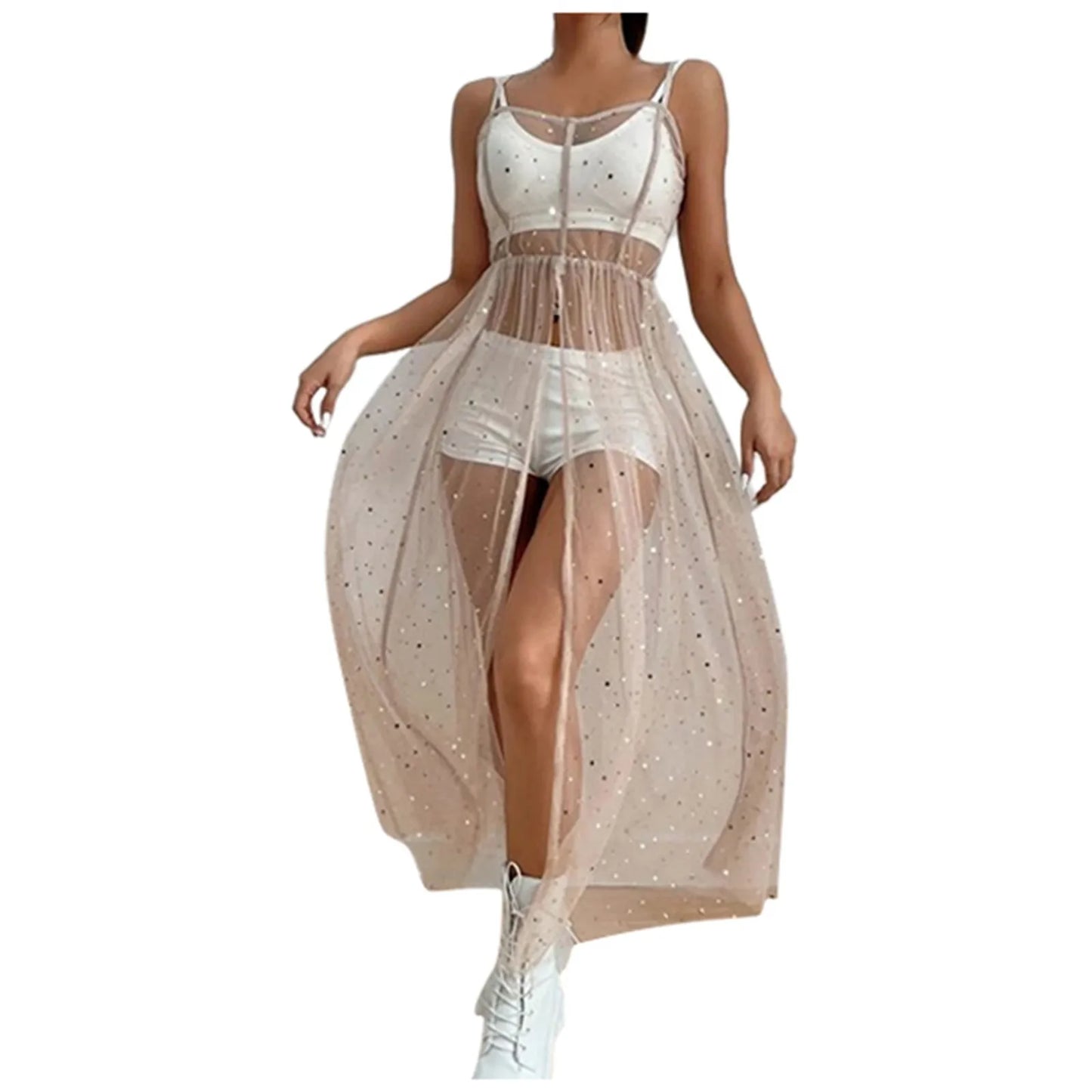 Women'S Mesh Transparent Summer Dress Sleeveless Beach Dresses Bikini Cover Up Lightweight Beach Poncho Holiday Beachwear