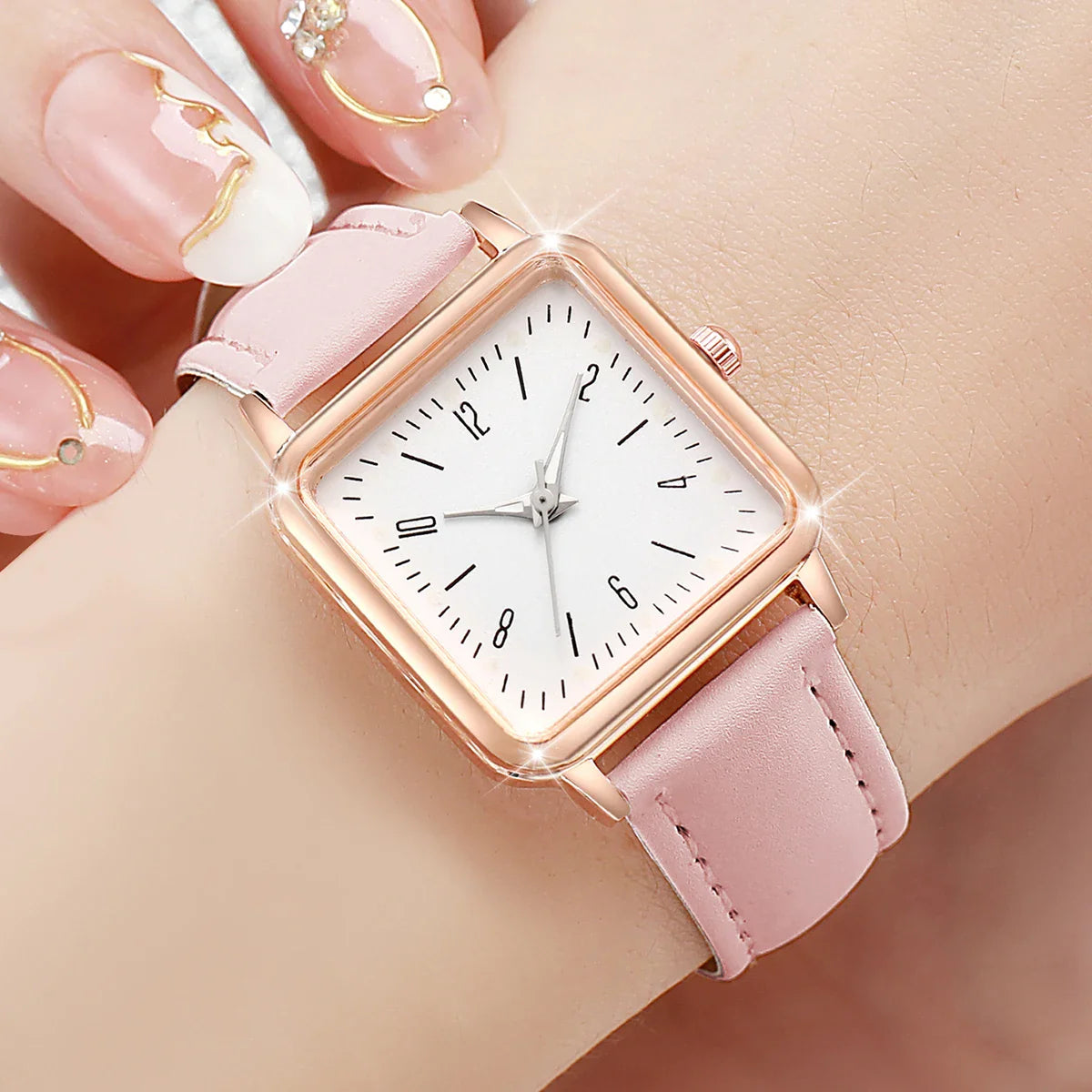8PCS/Set Fashion Women's Watches Square Quartz Watch Casual Leather Band Wristwatches (Without Box）