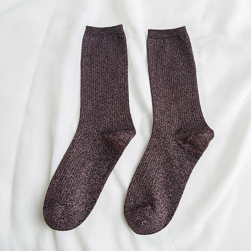 Fashion Women's Socks Golden Silver Silk Socks Spring Autumn Harajuku Retro Shiny Filigree Socks Women Breathable Glitter Socks