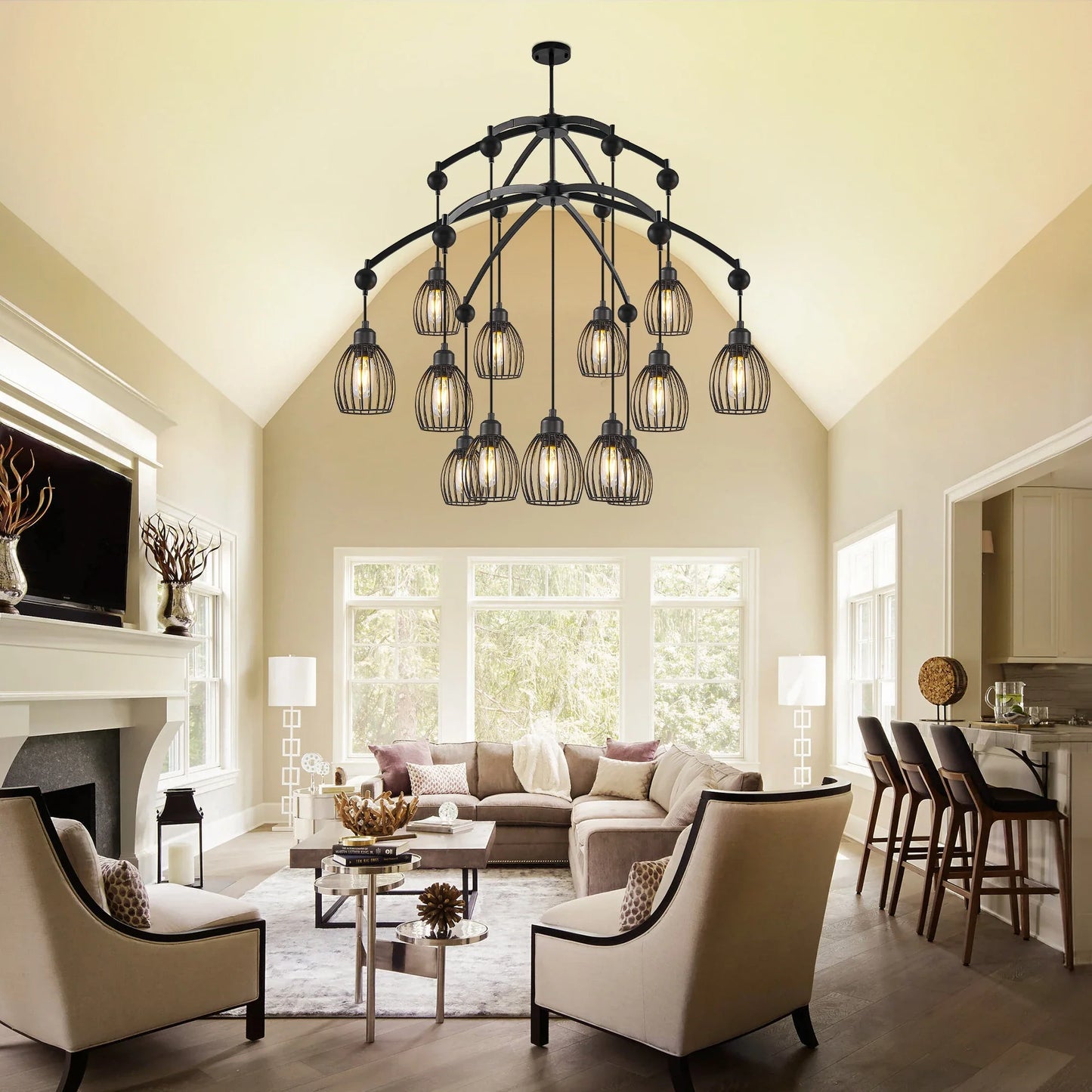 Contemporary Lighting Adjustable Farmhouse Chandelier Black Rope Pendant