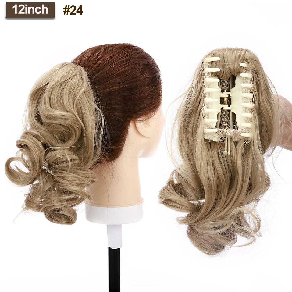 BENEHAIR Fake Ponytail Claw On Ponytail Long Wavy Clip In Hair Extension Hair Synthetic Hairpiece For Women Pony Tail Fake Hair