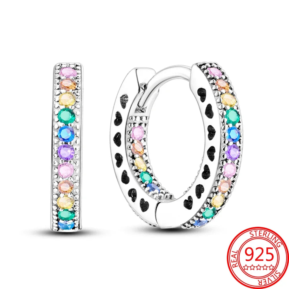 Romantic Heart Shapen Girl Earrings 925 Silver Rainbow Heart Hoop Earring Silver Jewelry Gift