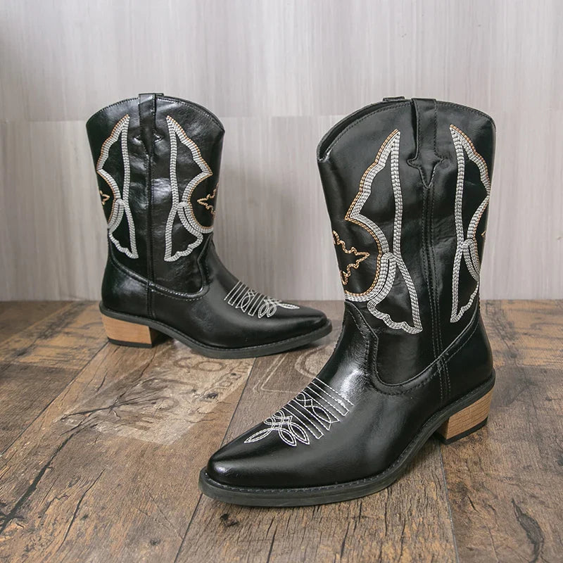 Quality Men Denim Boots Embroidered Western Boots Anti Slip, Riding Boots.