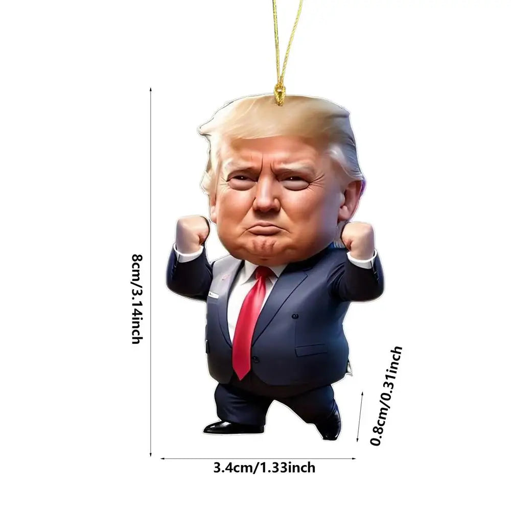 1pc Trumps-Inspired Acrylic Christmas Decor Hanging Ornament For Car And Tree Perfect Holiday Gift Funny Cartoon Pendant