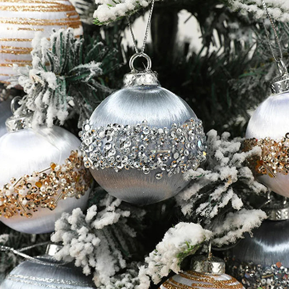 6PCS 6/8CM Christmas Balls Silk Sequin Christmas Ball Ornaments Xmas Hanging Tree Pendants 2024 Noel Navidad Decoration