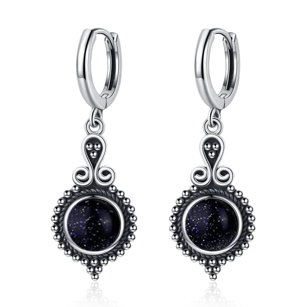 New Elegant Natural Kyanite 925 Sterling Silver Drop Earrings for Women Vintage Jewelry Wedding Engagement Hoop Earrings Gifts