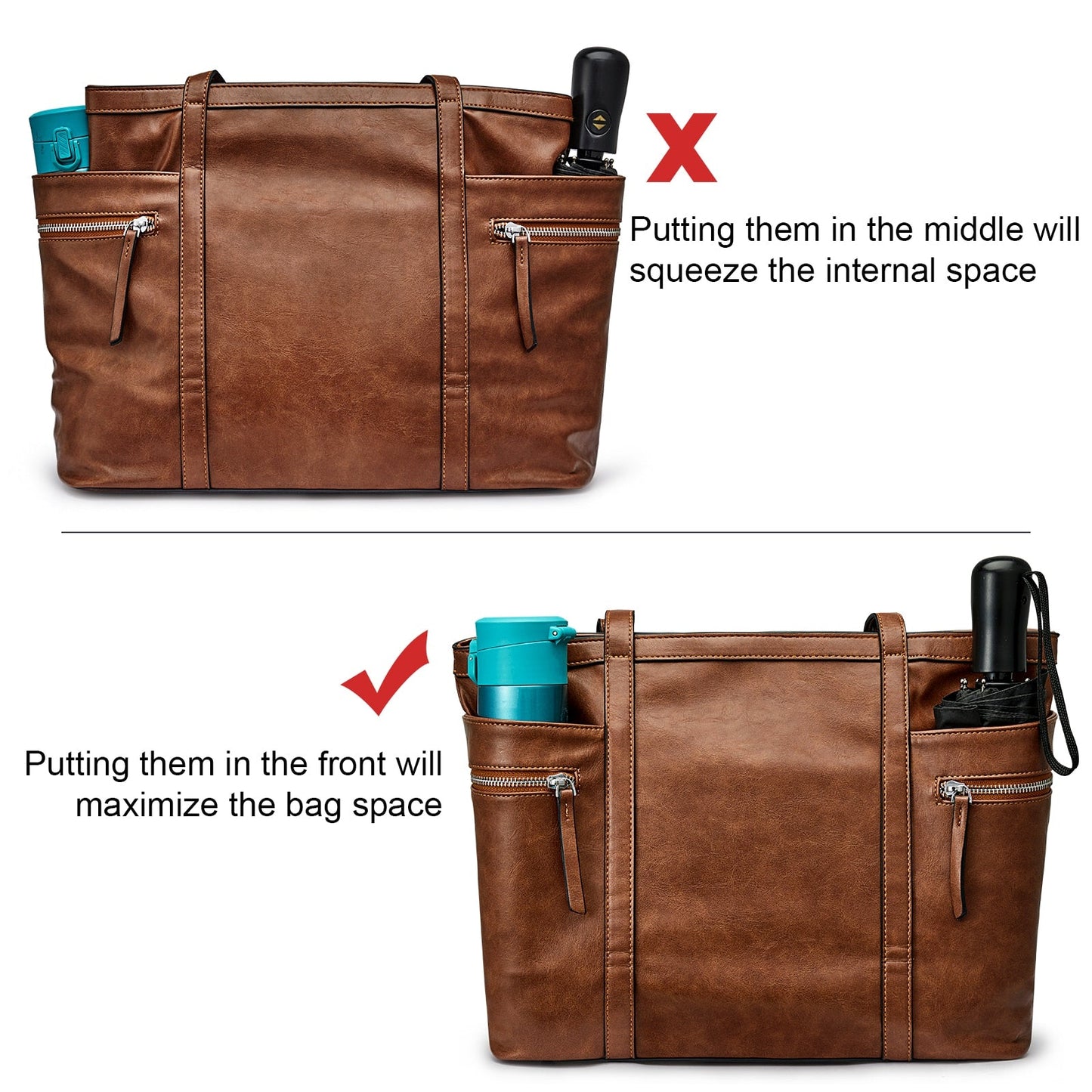 S-ZONE Women Leather Tote Multi-Pocket Large Shoulder Bag Ladies Work Handbag Purse with Tassel