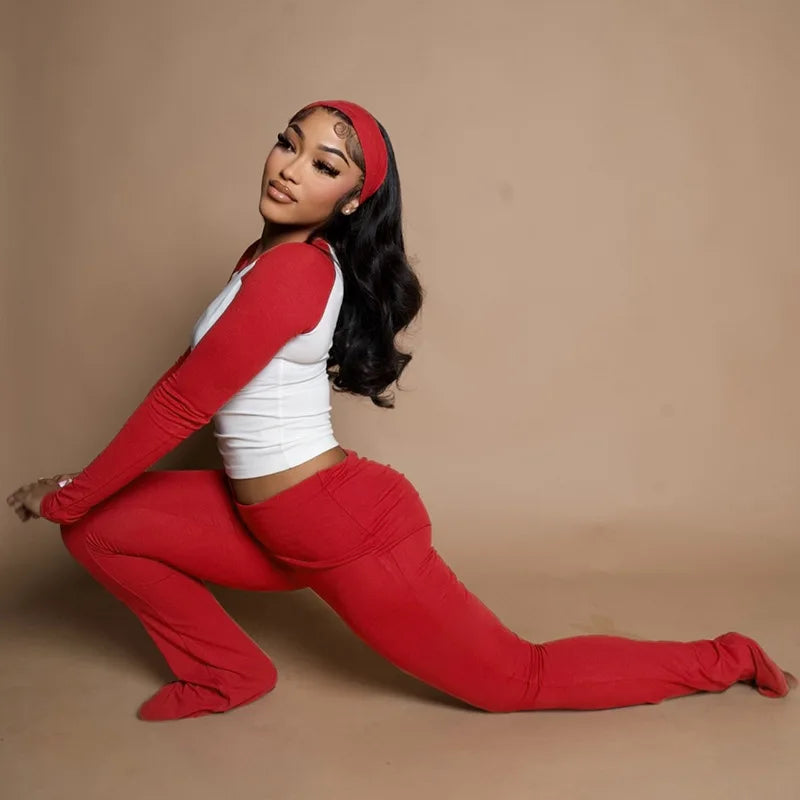 FAGADOER Casual 2 Pieces Set for Woman Long Sleeve Round Neck T-Shirt and High Waist Pants Matching Tracksuits Female Sportswear