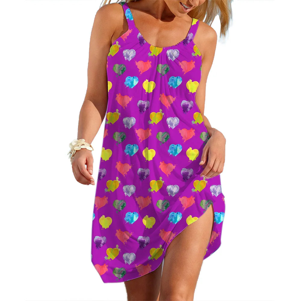 Women's Slip Dress Heart Shape Casual Beach Clothes Summer Woman  Seaside Skirt Streetwear Lady Soft Dresses Sleevesless Tops