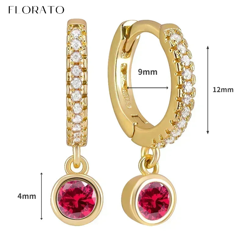 925 Sterling Silver Ear Needle Rose colors Zircon Hoop Geometric Pendant Earrings for women Luxury Fashion Wedding Jewellery2023
