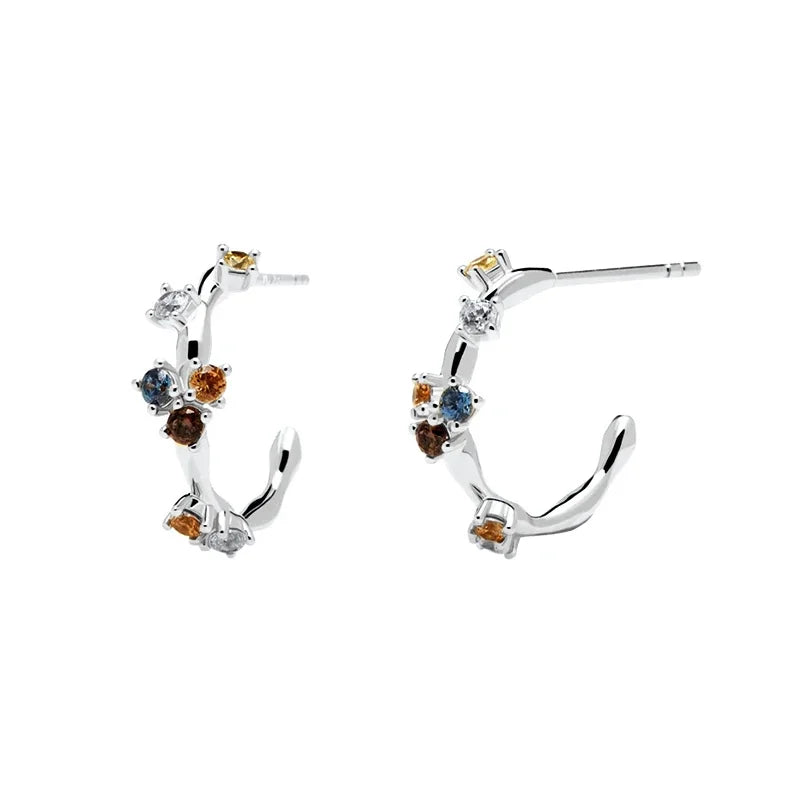 Cartilage 925 Silver Earrings Fashion C-shaped Zircon ear studs European American Geometric Piercing Earrings For Women Jewelry