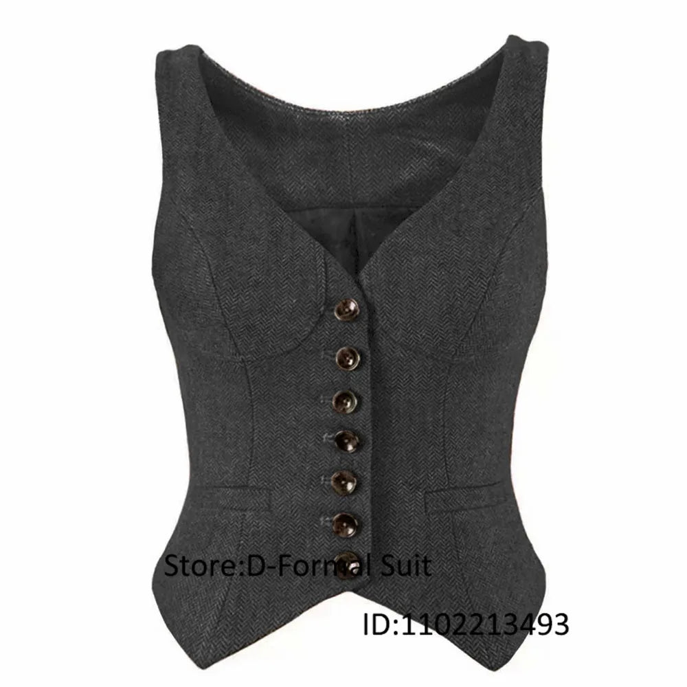 Herringbone Women Sleeveless V-Neck Slim Fit Vintage Wool Jacket Casual Summer Knit Vest By Women's Sports Suit New Outerwear