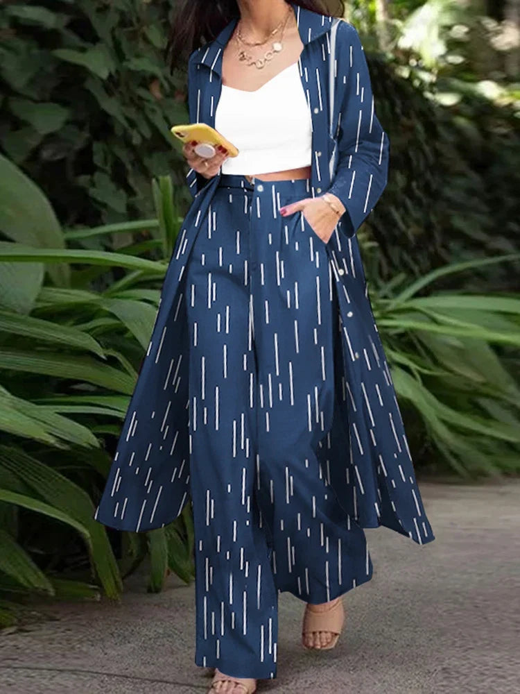 ZANZEA Fashion Autumn Long Sleeve Shirt 2PCS Women Suits Matching Sets Solid Loose Pant Sets Casual Wide Leg Trousers Oversized