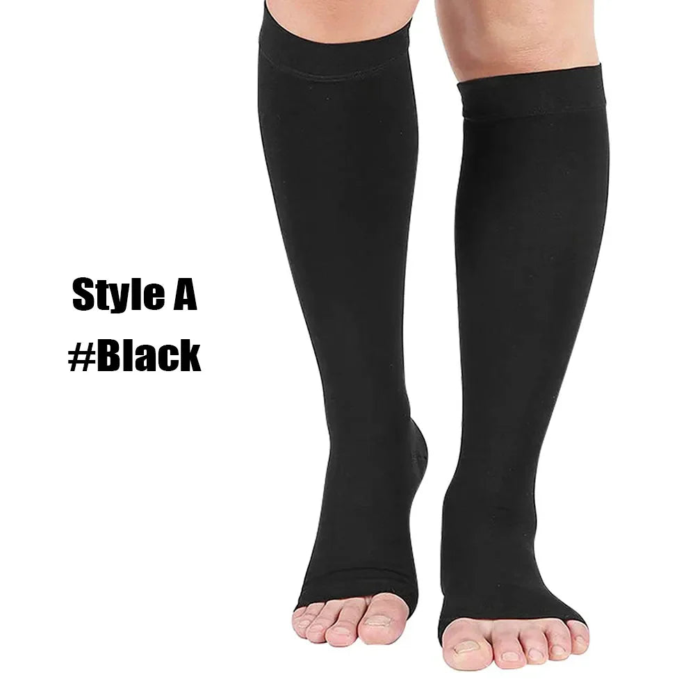 1Pair Sports Calf Compression Socks 20-30 MmHg Knee High Support Stockings Open Toe for Pregnancy, Varicose Veins, Running