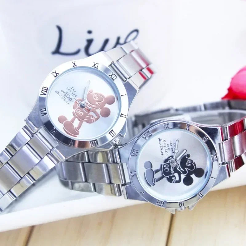 Luxury Girls Watch Mickey Minnie Women Watch Fashion Silver Ladies Wristwatch Full Steel Women's Watches Clock Relogio Feminino