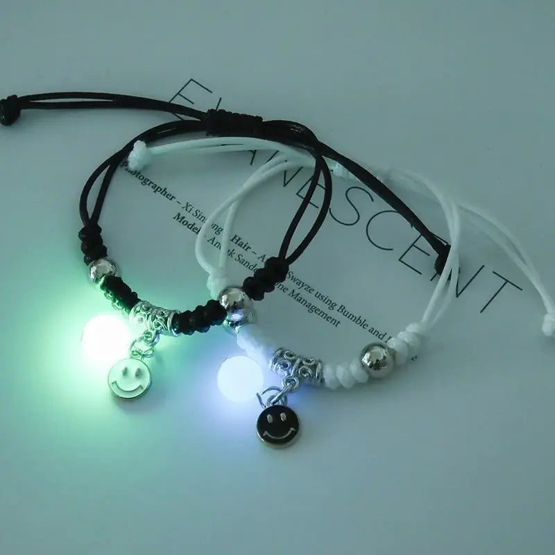 Fashion Luminous Beads Star Couple Bracelets For Women Men Charm Cat Flower Heart Key Lock Cross Matching Bracelets Bff Jewelry